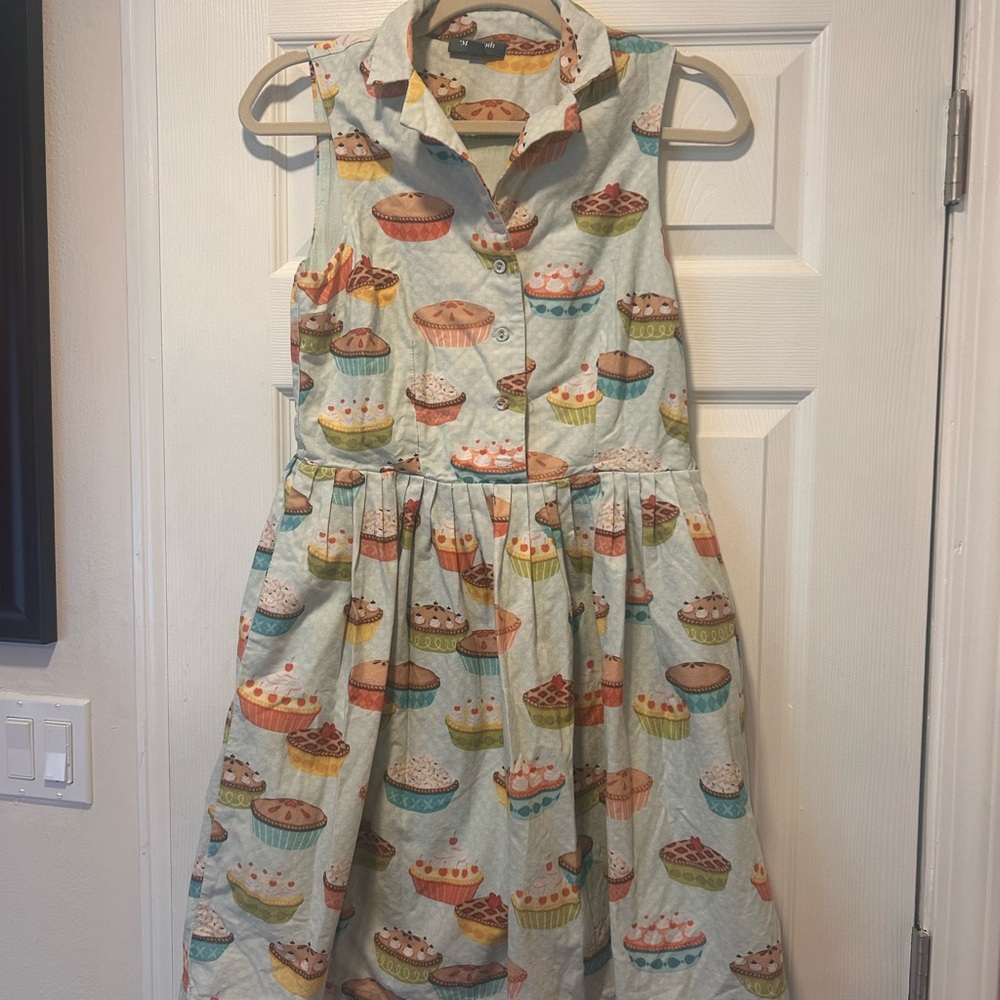 ModCloth Light Blue Cupcake-Print Sleeveless Cotton Day Dress